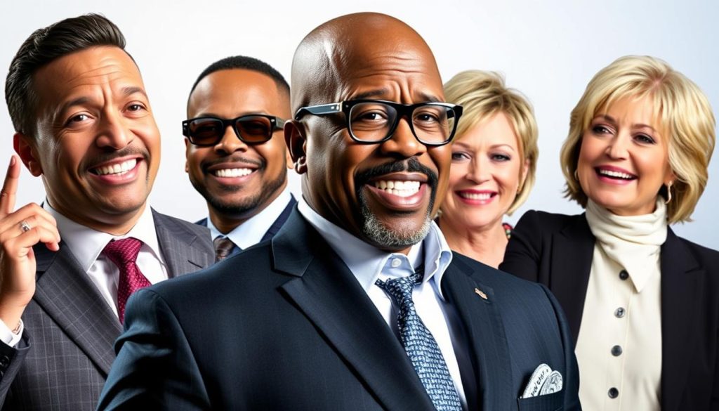 Composite Image Showing Steve Harvey Alongside Other Top Tv Hosts Like Ryan Seacrest And Ellen Degeneres